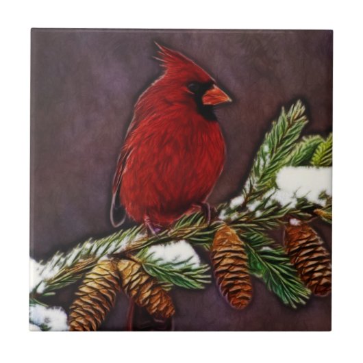 Kardinaal en Pinecones Tegeltje (Voorkant)