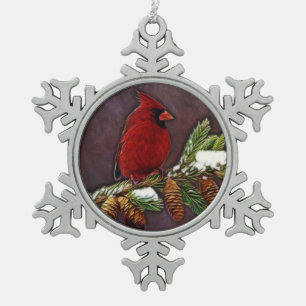 Kardinaal en Pinecones Tin Sneeuwvlok Ornament