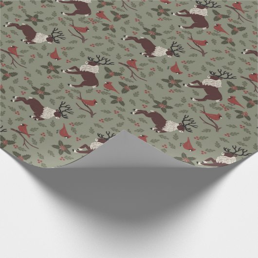 Kardinaal en rendier cadeaupapier (Hoek)