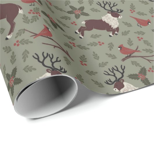 Kardinaal en rendier cadeaupapier (Rol Hoek)