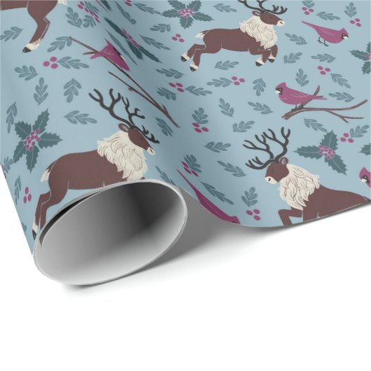 Kardinaal en rendier kerstinpakpapier cadeaupapier (Rol Hoek)