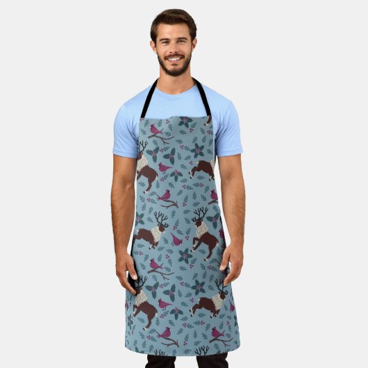 Kardinaal en rendier kerstvakantie schort (Gedragen)