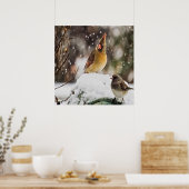 Kardinaal en Sparrow in de sneeuw Poster (Keuken)