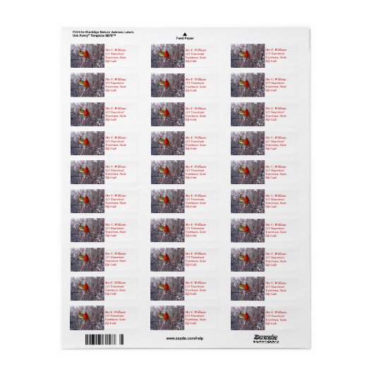 Kardinaal Forest retouradreslabel Etiket (Full Sheet)