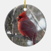 Kardinaal fotogezang in wintersieraad keramisch ornament (Achterkant)
