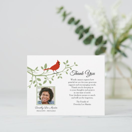 Kardinaal Funeral Hartelijk dank jullie fotonotiti Bedankkaart (Staand voorkant)