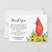 Kardinaal Funeral Memorial Sunflower Sympathie Bedankkaart (Voorkant)