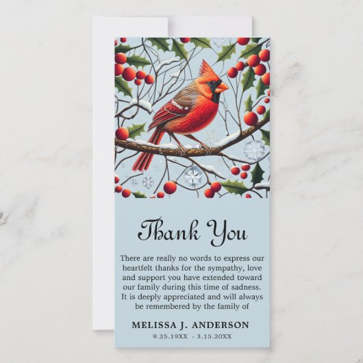 Kardinaal Funeral Memorial Sympathie Dank u wel Bedankkaart (Voorkant)