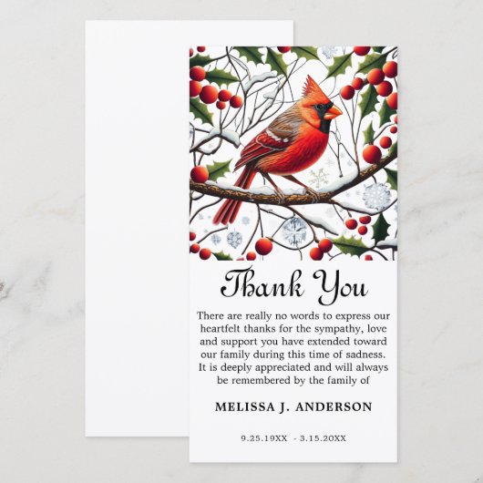 Kardinaal Funeral Memorial Sympathie Dank u wel Bedankkaart (Voorkant / Achterkant)