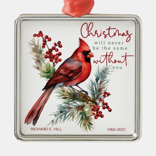 Kardinaal gepersonaliseerde herdenkingskerst metalen ornament (Voorkant)