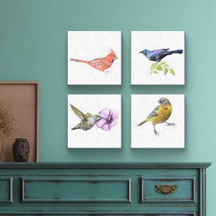 Kardinaal, Grackle, Hummingbird, Oriole Canvas Afdruk