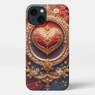 Kardinaal Hart Bloem Luxe ✨ Bloemrijke Parel Romab iPhone 13 Hoesje