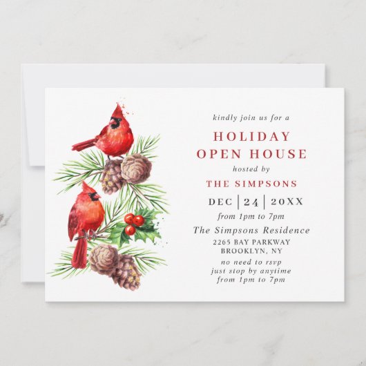 Kardinaal Holly Berry Holiday kerst Open House Kaart (Voorkant)