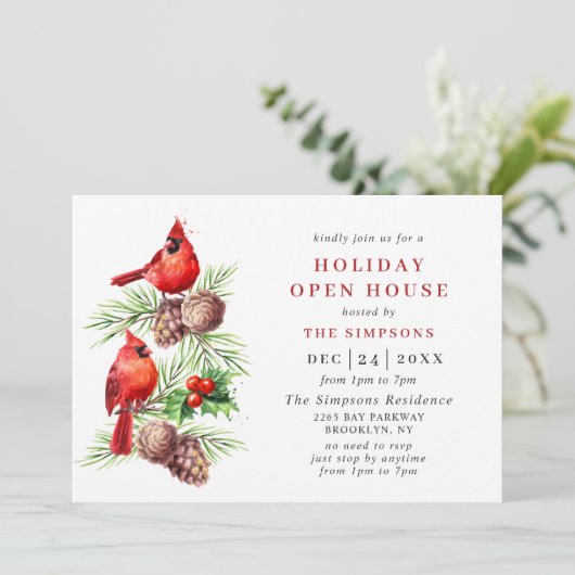 Kardinaal Holly Berry Holiday kerst Open House Kaart (Staand voorkant)