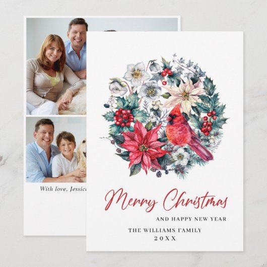 Kardinaal Holly Bes Kerstmis 3 FOTO Kaart (Voorkant / Achterkant)