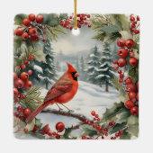 Kardinaal, Holly en Fir Foto Lijst Kerstmis Keramisch Ornament (Achterkant)