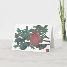 Kardinaal, Holly Tree, Vakantiegrootkaart Feestdagen Kaart