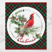 Kardinaal, hulst & dennennaalden bogen in Kerstmis Wijn Etiket (Enkel label)