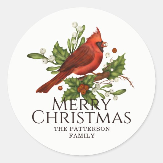 Kardinaal Hulst Kerstmis Aangepaste Naam Ronde Sticker (Voorkant)