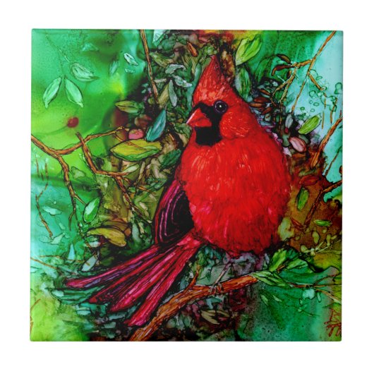 Kardinaal in de boom tegeltje (Voorkant)