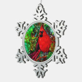 Kardinaal in de boom tin sneeuwvlok ornament (Rechts)