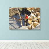 Kardinaal in de sneeuw canvas afdruk (Insitu (Houten vloer))
