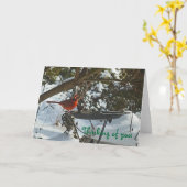 Kardinaal in de sneeuw denkt aan je Kaart (Gele Bloem)