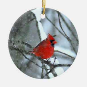 Kardinaal in de sneeuw keramisch ornament