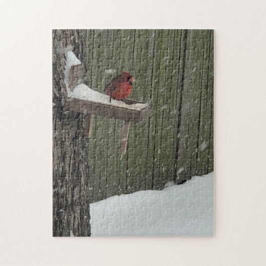 Kardinaal in de sneeuw legpuzzel (Verticaal)