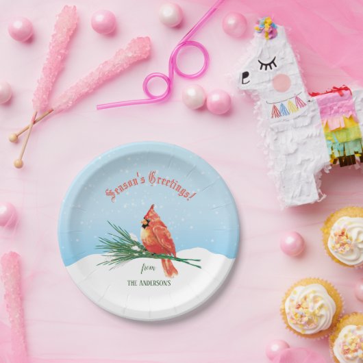 Kardinaal in de sneeuwkerfeestdag papieren bordje (Feest)