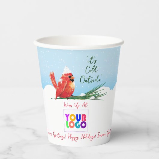 Kardinaal in de Sneeuwzaak Logo Coffee Papieren Bekers (Voorkant)