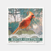 Kardinaal in de voorkant van Pine Tree Winter Servet (Voorkant)