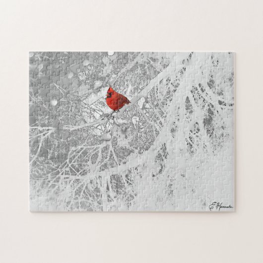 Kardinaal in de winter legpuzzel (Horizontaal)