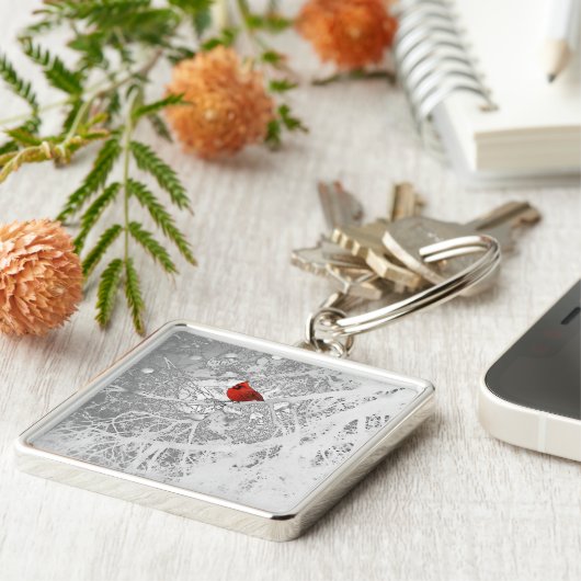 Kardinaal in de winter sleutelhanger (Zijkant)