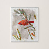 Kardinaal in een dennenboom legpuzzel (Verticaal)