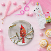 Kardinaal in een dennenboom papieren bordje (Feest)