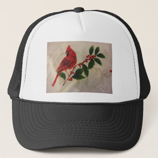 Kardinaal in Holly Struik Trucker Pet (Voorkant)