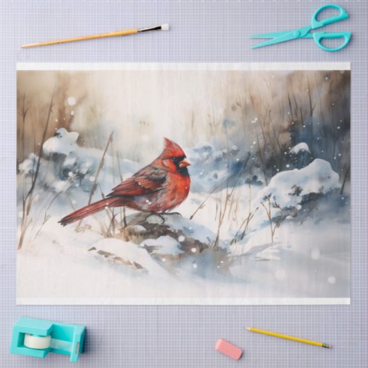 Kardinaal in Sneeuw 1 Decoupage Papier (Craft)