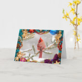 Kardinaal in Sneeuw Kerstmis Kaart (Gele Bloem)