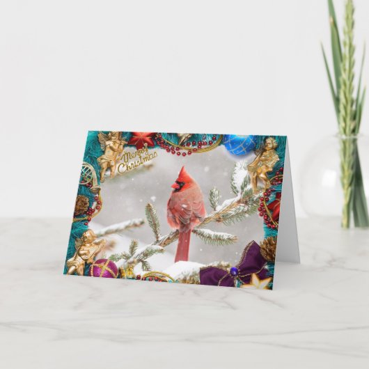 Kardinaal in Sneeuw Kerstmis Kaart (Voorkant)