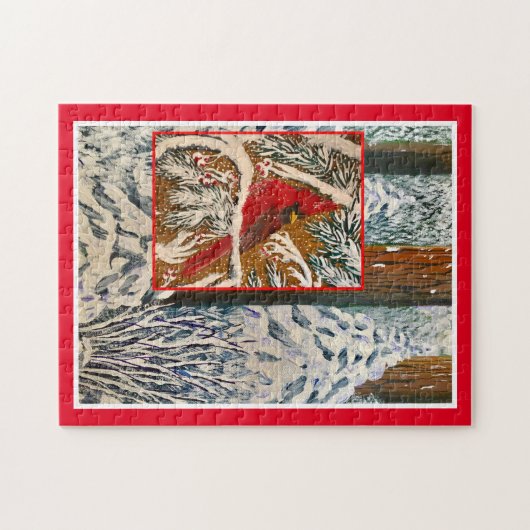 Kardinaal in sneeuw legpuzzel (Horizontaal)