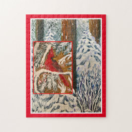 Kardinaal in sneeuw legpuzzel