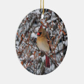 Kardinaal in sneeuwversiering keramisch ornament (Rechts)