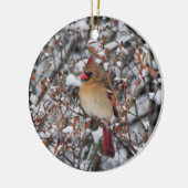 Kardinaal in sneeuwversiering keramisch ornament (Links)