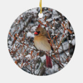 Kardinaal in sneeuwversiering keramisch ornament (Achterkant)