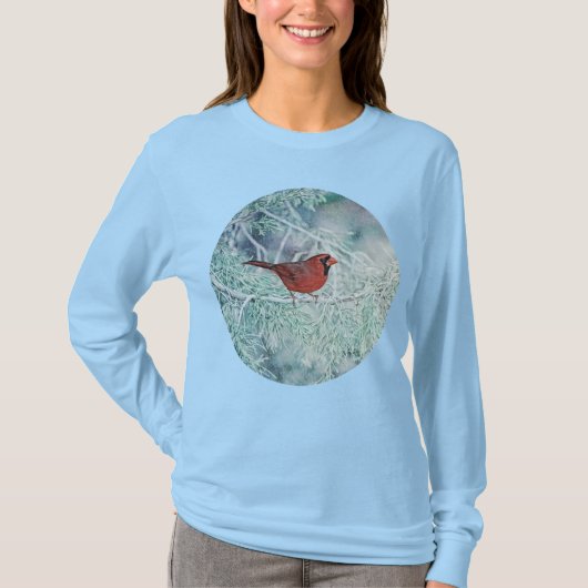 Kardinaal in Sneeuwwinter Vakantie met lange mouwe T-shirt (Voorkant)