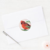 Kardinaal in Snow Dusted Fir Ronde Sticker (Envelop)