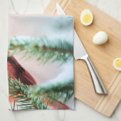 Kardinaal in Snow Dusted Fir Theedoek (Quarter Fold)