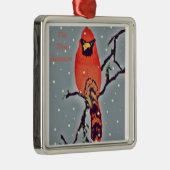 Kardinaal in Snowfall Metalen Ornament (Rechts)