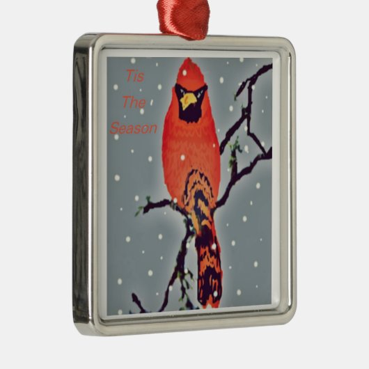 Kardinaal in Snowfall Metalen Ornament (Rechts)